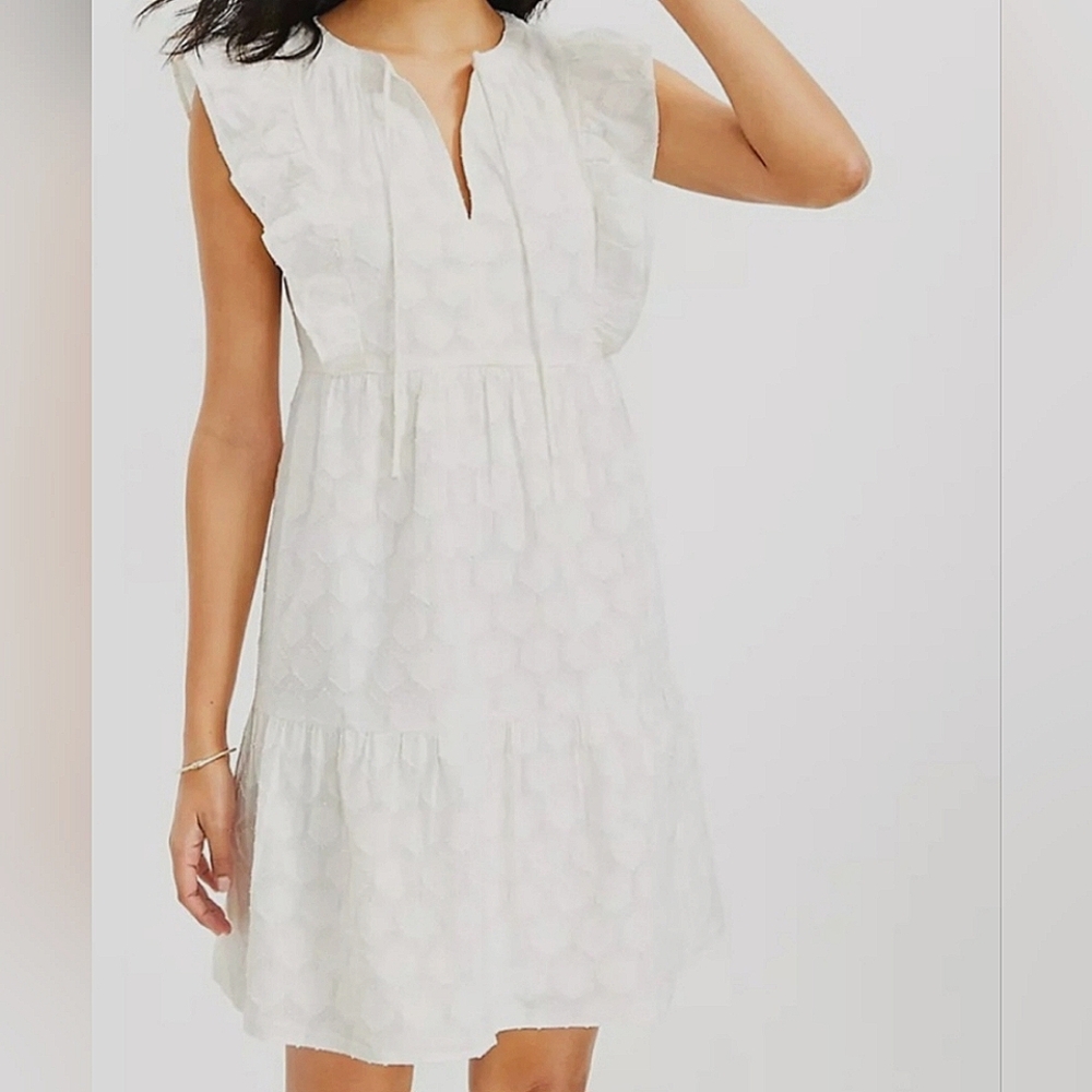 Loft White Sleeveless Dress With Gold Metallic Threads